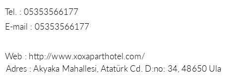 Xox Apart Hotel telefon numaralar, faks, e-mail, posta adresi ve iletiim bilgileri